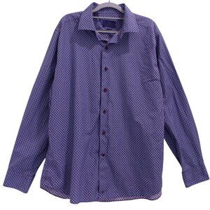 David Donohue Fusion Dress Shirt Sz XL-17.5 Blue Medallion Print Button Down